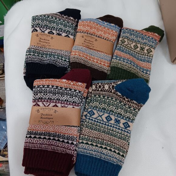 Men's Socks Lot of 5 Pairs Ethnic Style Retro Multi-Color Wool/Cotton/Polyester - Picture 1 of 6